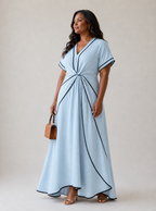 Linnea | V-Neck Short Sleeve Fitted Midi Dress