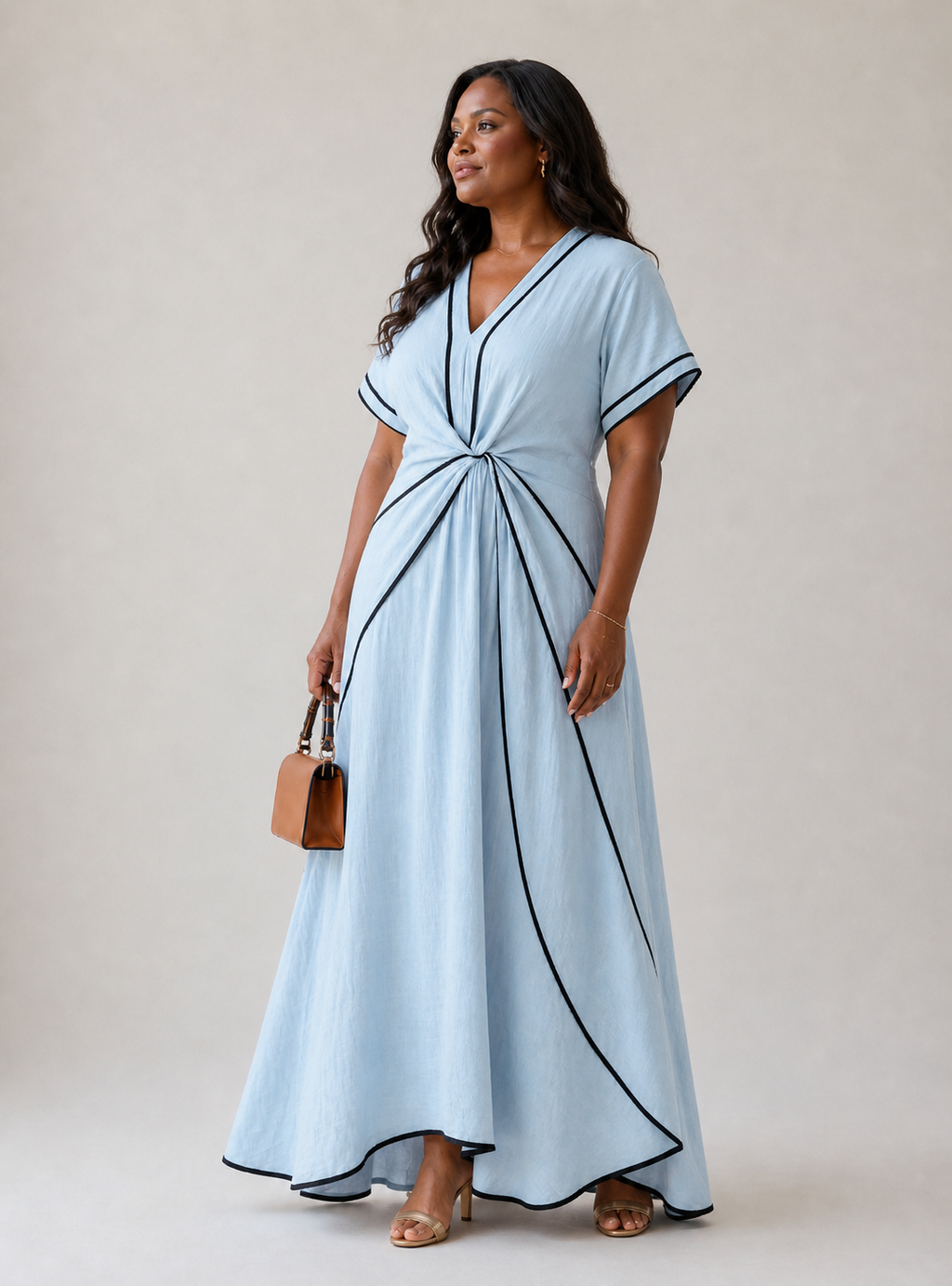 Linnea | V-Neck Short Sleeve Ruched Midi Dress