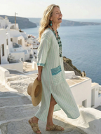 Velis | Striped V-neck Midi Dress with Pockets