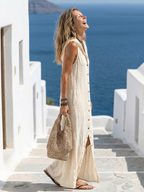 Marune | Sleeveless Maxi Dress with Button Placket and Hood