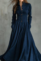 Maxi dress with shirt collar