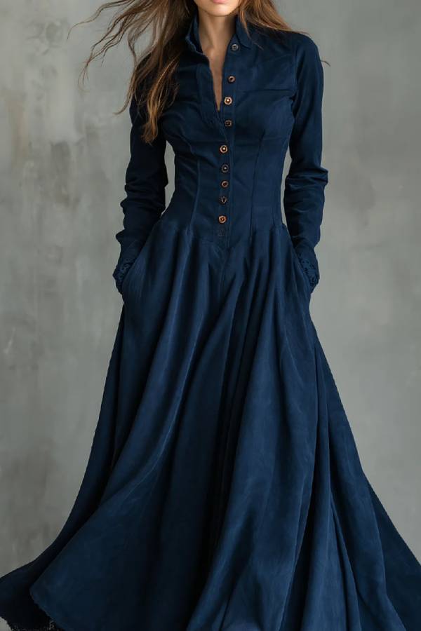 Maxi dress with shirt collar