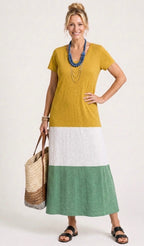 Thalia | V-Neck Colorblock Short Sleeve Midi Dress