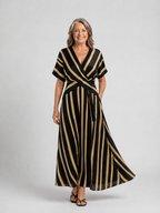Lina | Short Sleeve V-Neck Striped Wrap Midi Dress