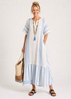 Ione | Crew Neck Short Sleeve Striped Maxi Dress