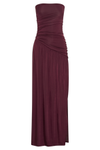 Ruched evening gown in Bordeaux