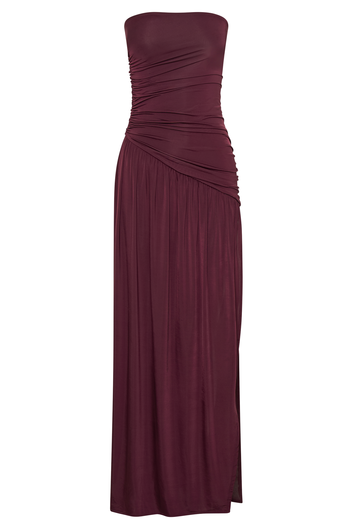 Ruched evening gown in Bordeaux
