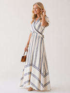 Thalassa | V-Neck Short Sleeve Wrap Waist Midi Dress