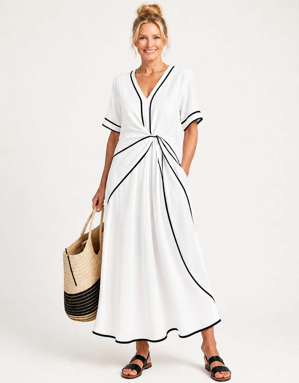 Linnea | V-Neck Short Sleeve Fitted Midi Dress