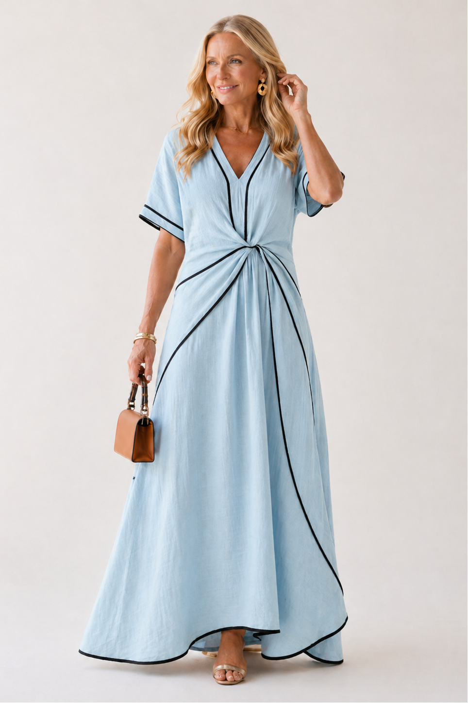 Linnea | V-Neck Short Sleeve Fitted Midi Dress