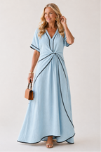Linnea | V-Neck Short Sleeve Ruched Midi Dress