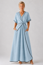 Linnea | V-Neck Short Sleeve Ruched Midi Dress