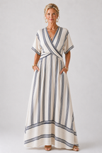 Thalassa | V-Neck Short Sleeve Wrap Waist Midi Dress