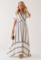 Thalassa | V-Neck Short Sleeve Wrap Waist Midi Dress