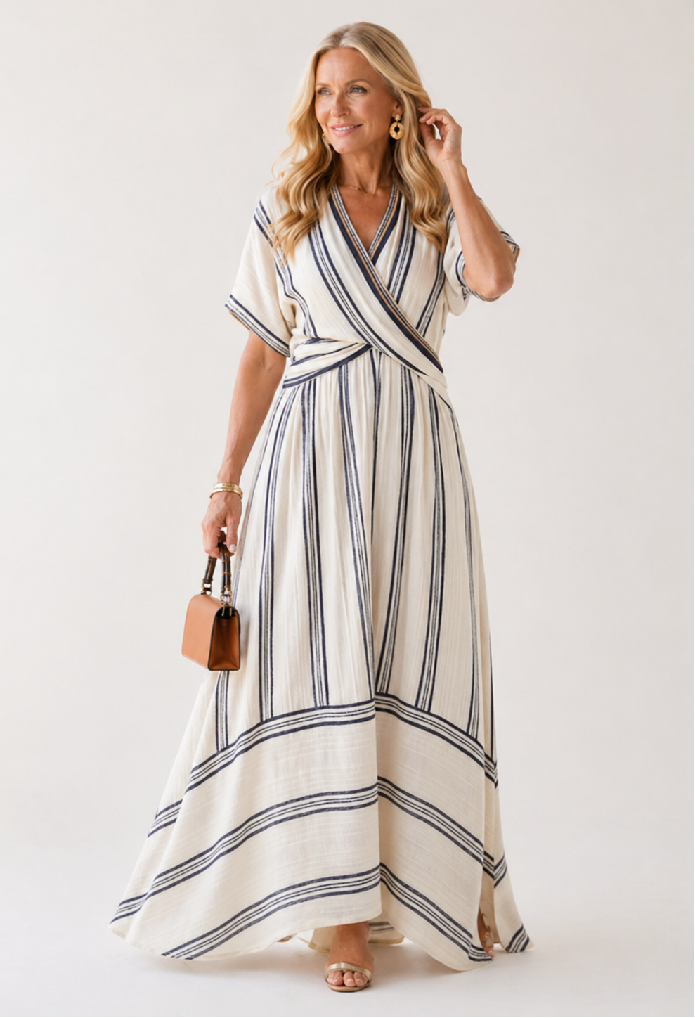 Thalassa | V-Neck Short Sleeve Wrap Waist Midi Dress