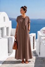 Tivara | Midi dress with short sleeves, bow collar, and pockets