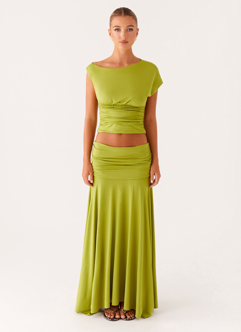 Ruched satin maxi dress