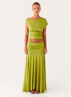 Ruched satin maxi dress