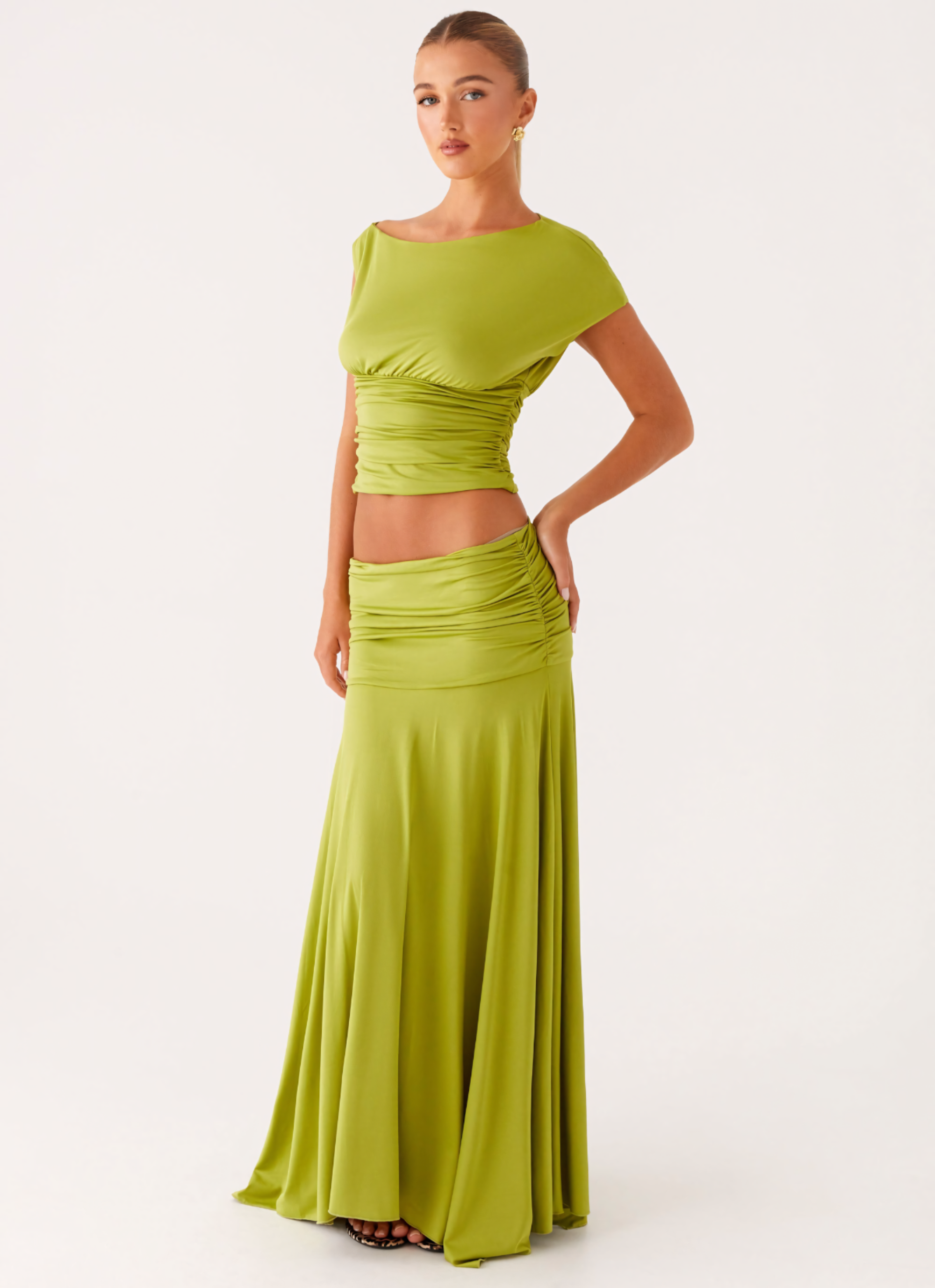 Ruched satin maxi dress