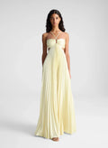 Pleated Satin Dress with Tie Belt
