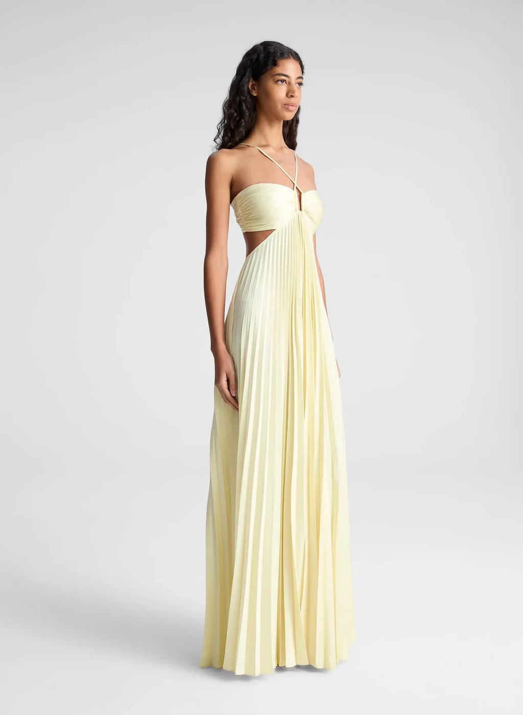 Pleated Satin Dress with Tie Belt