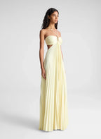 Pleated Satin Dress with Tie Belt