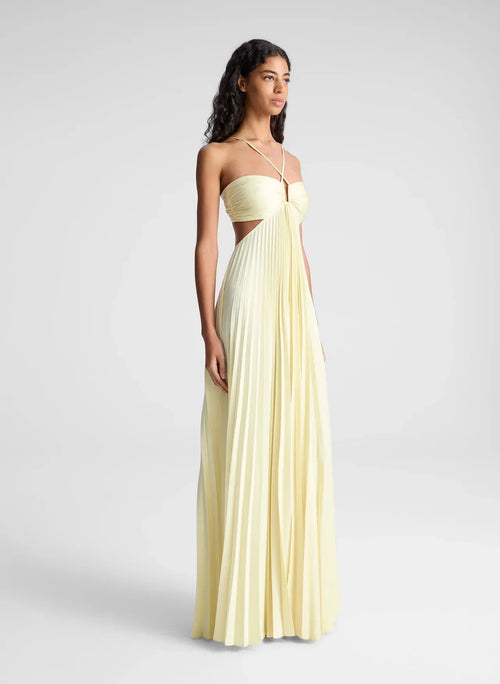 Pleated Satin Dress with Tie Belt