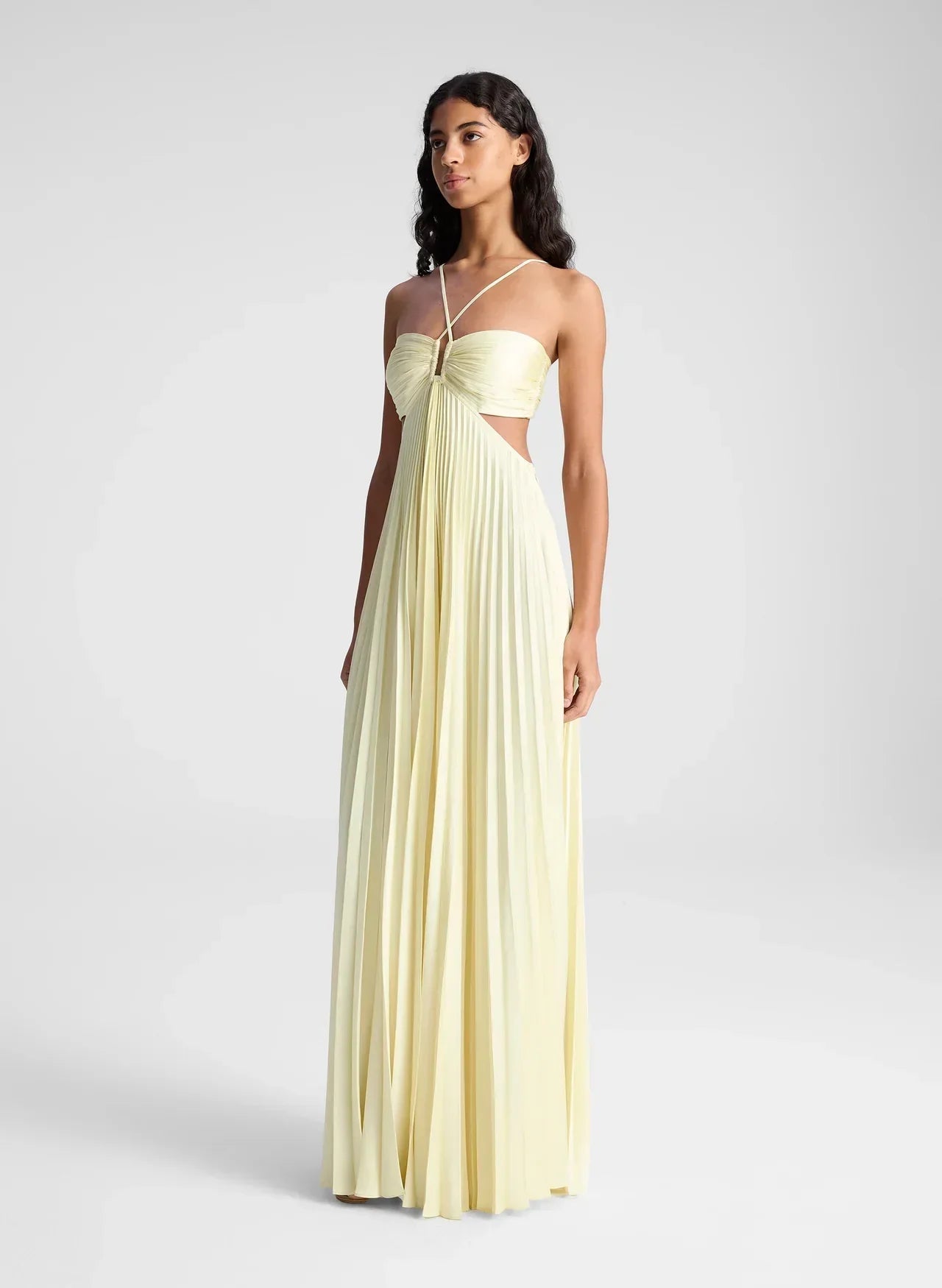 Pleated Satin Dress with Tie Belt