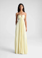 Pleated Satin Dress with Tie Belt