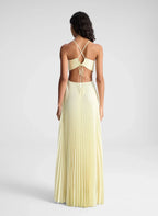 Pleated Satin Dress with Tie Belt