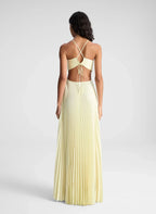 Pleated Satin Dress with Tie Belt