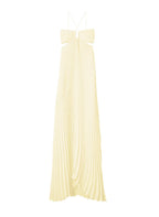 Pleated Satin Dress with Tie Belt