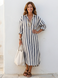 Naomi | Striped Long Sleeve Midi Shirt Dress