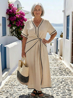 Linnea | V-Neck Short Sleeve Ruched Midi Dress