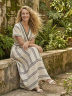 Thalassa | V-Neck Short Sleeve Wrap Waist Midi Dress