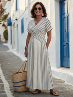 Cressida | V-neck Short Sleeve Dress with Crossover Waist Midi