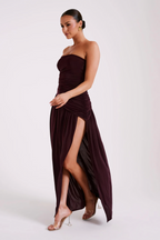 Ruched evening gown in Bordeaux