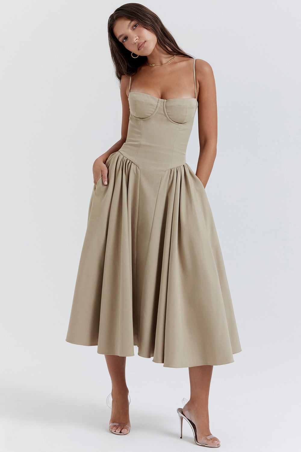 Gathered Satin Maxi Dress