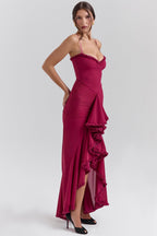 Maxi dress in ruffled mesh