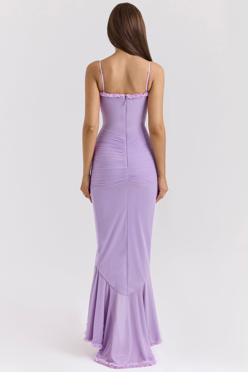Maxi dress in ruffled mesh