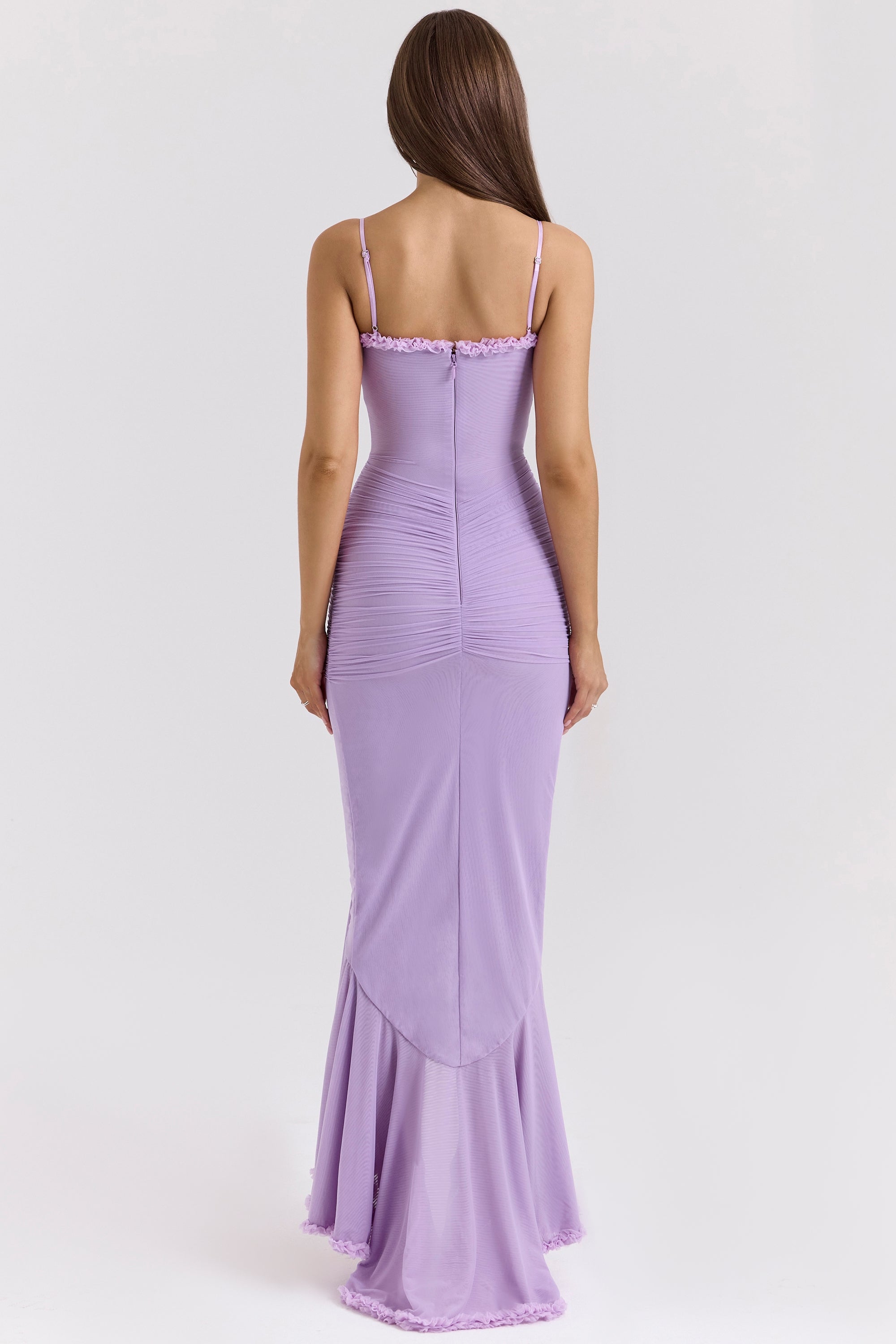 Maxi dress in ruffled mesh