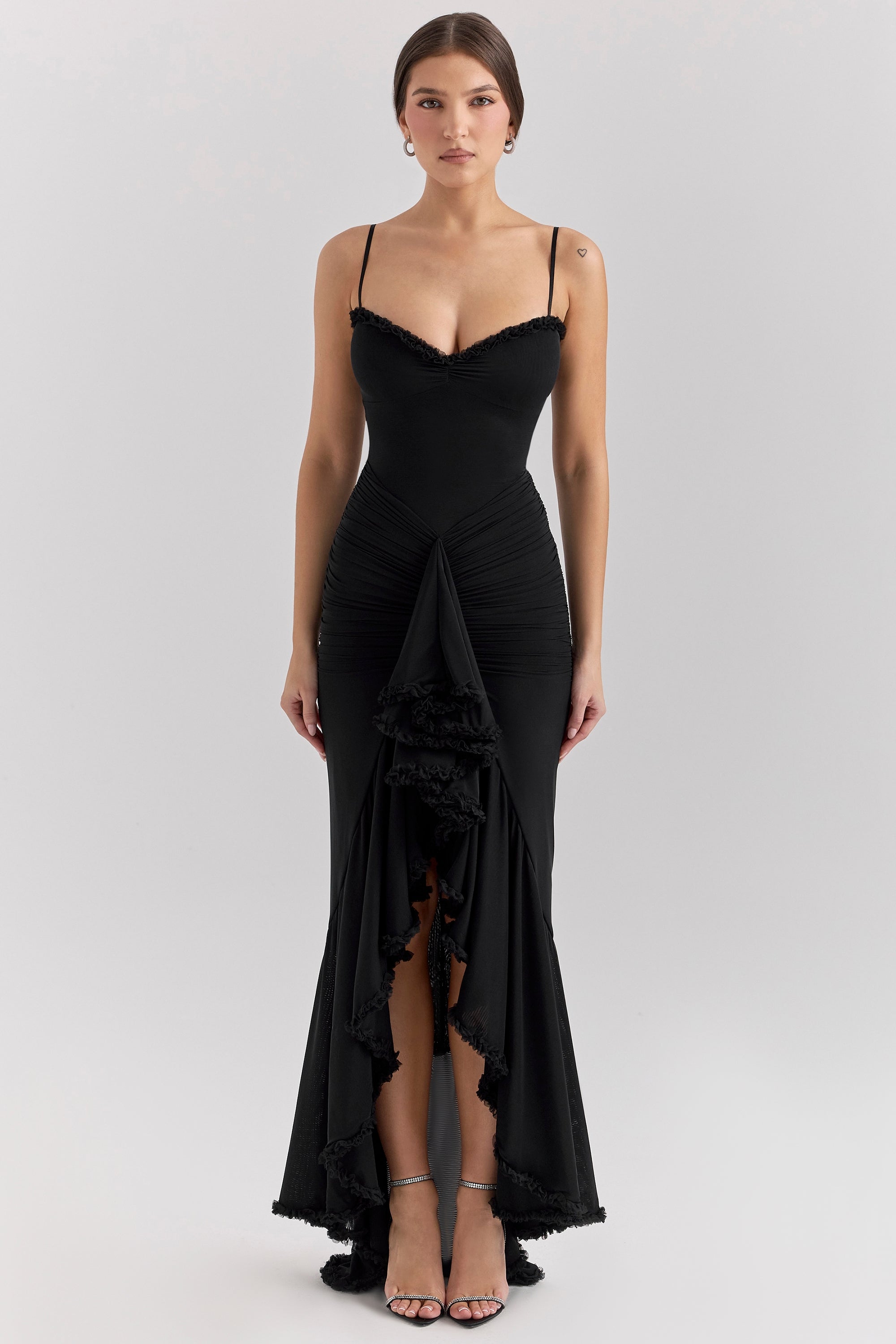 Maxi dress in ruffled mesh