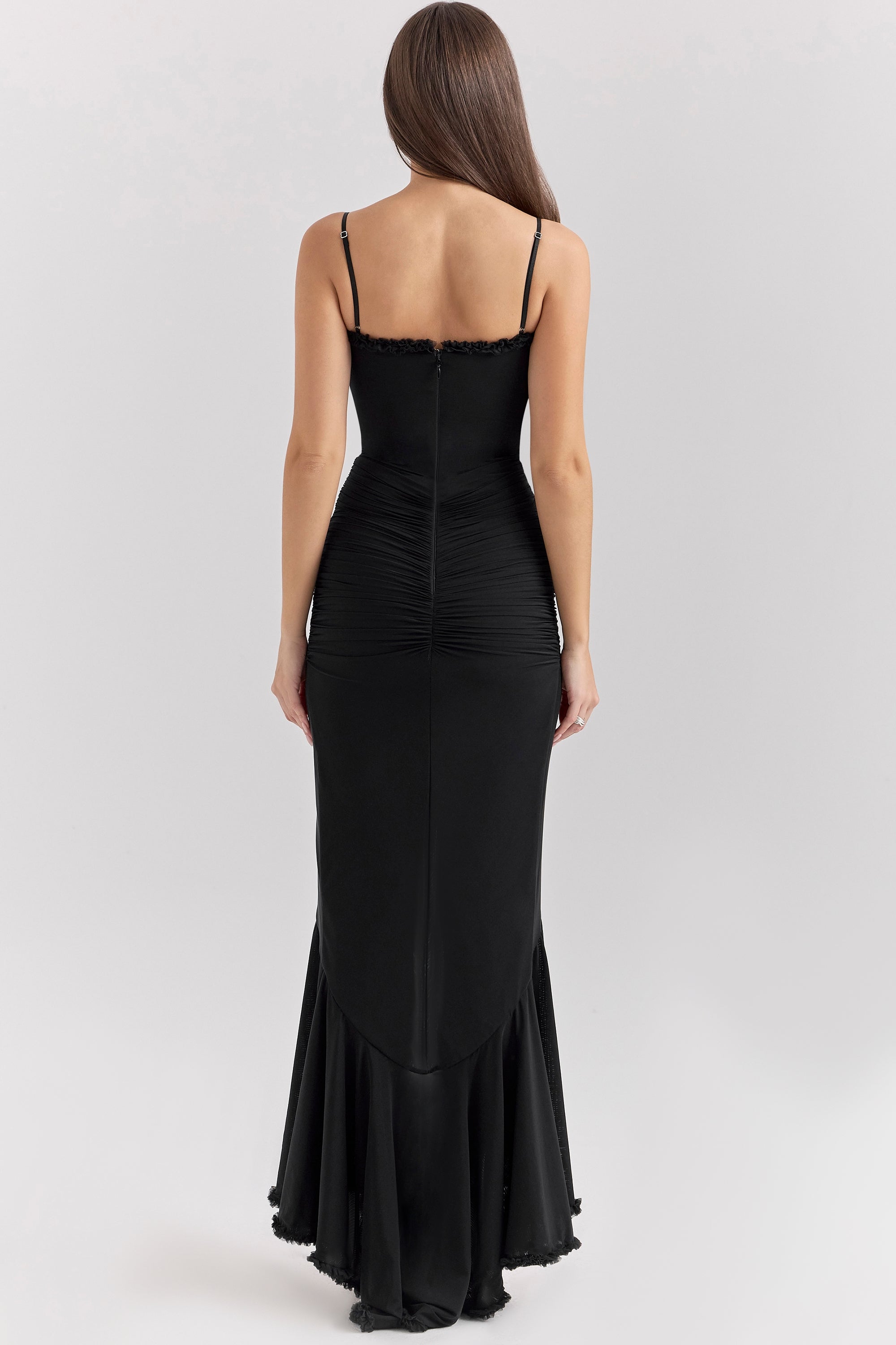Maxi dress in ruffled mesh