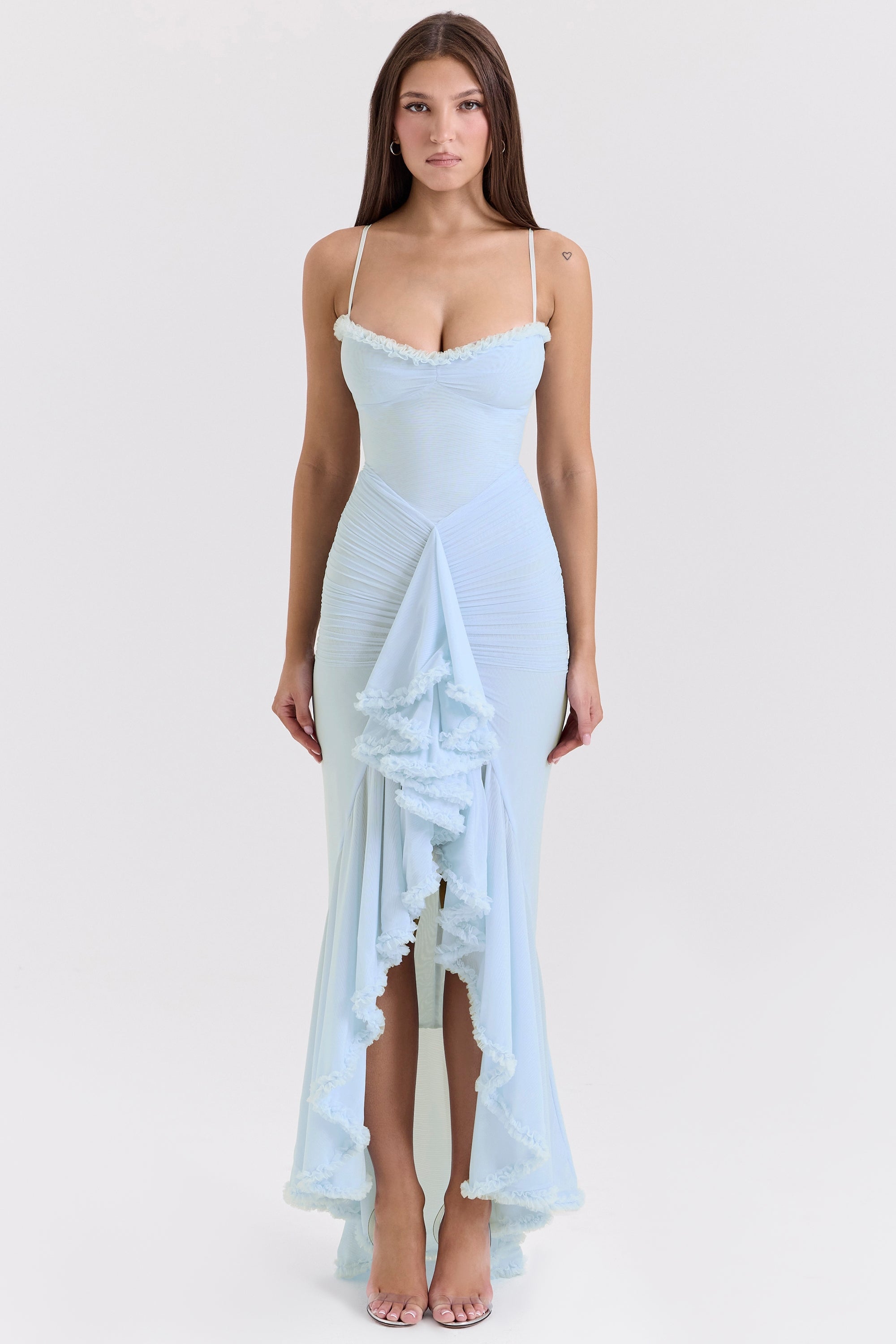 Maxi dress in ruffled mesh