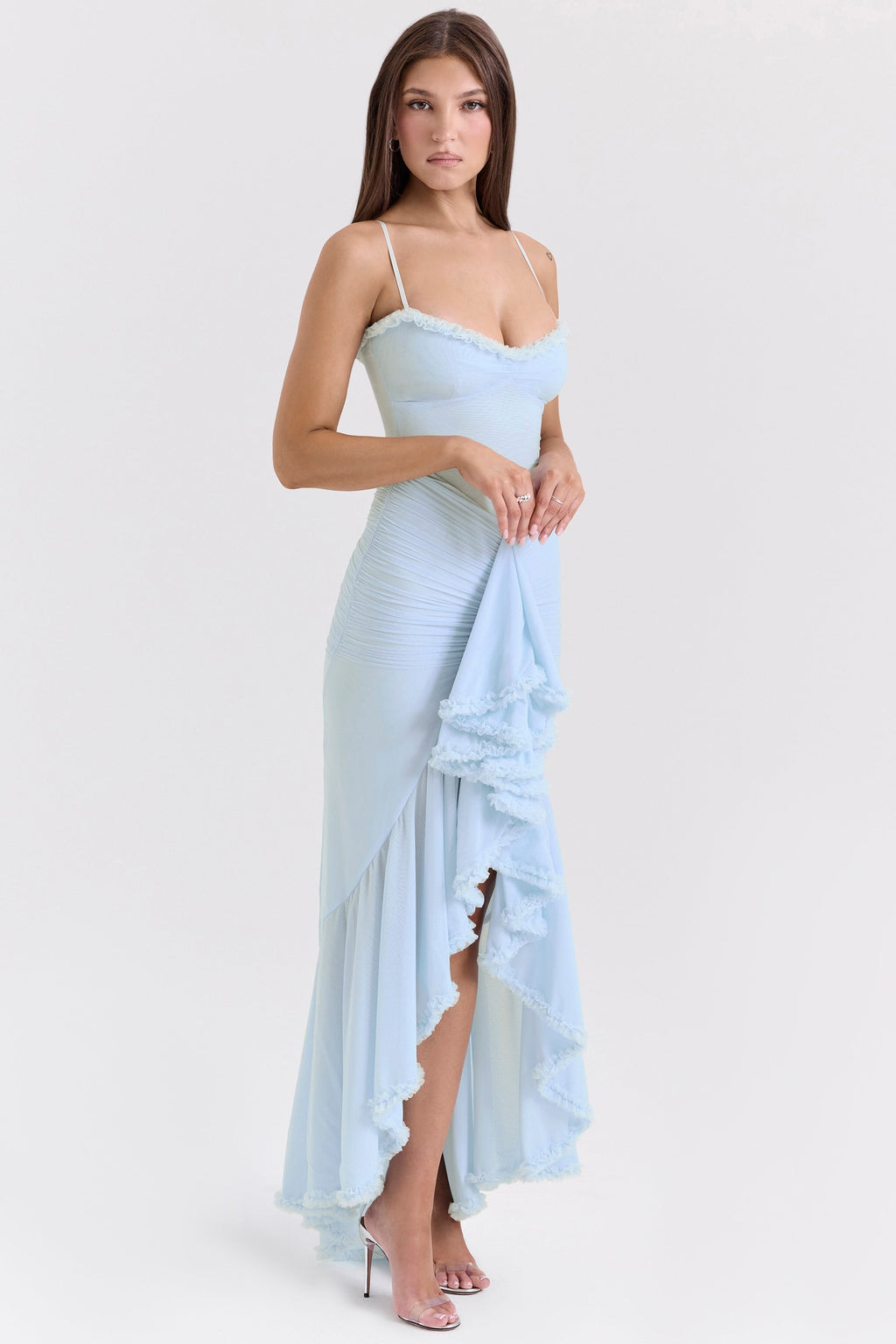 Maxi dress in ruffled mesh